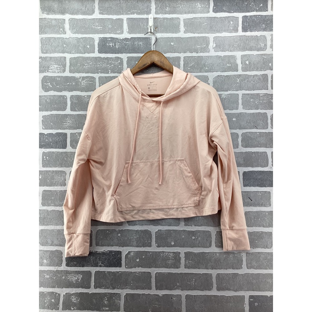 Nike Dri-FIT Womens Cropped Hoodie Peach Pink Activewear Sweatshirt Medium